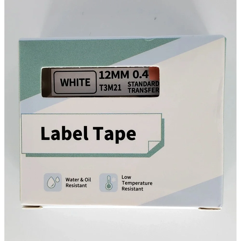 6 Ct. Label Tape T3M21 Black‎ on White 12MM .047 for Brother P-Touch Label Maker